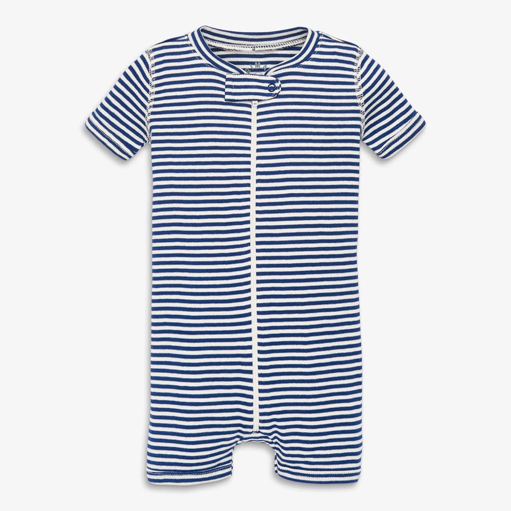 Shorts Zip Front Stripe Romper || Primary